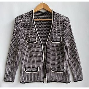 TALBOTS Black & White Heavy Knit Open Front Cardigan Sweater Jacket Size M